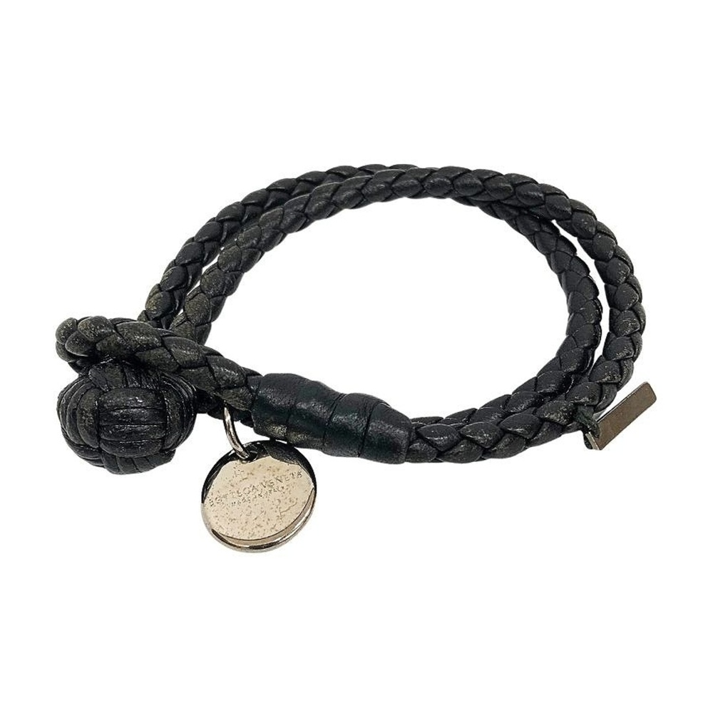 BOTTEGA VENETA Black Leather Intrecciato Charm Bracelet